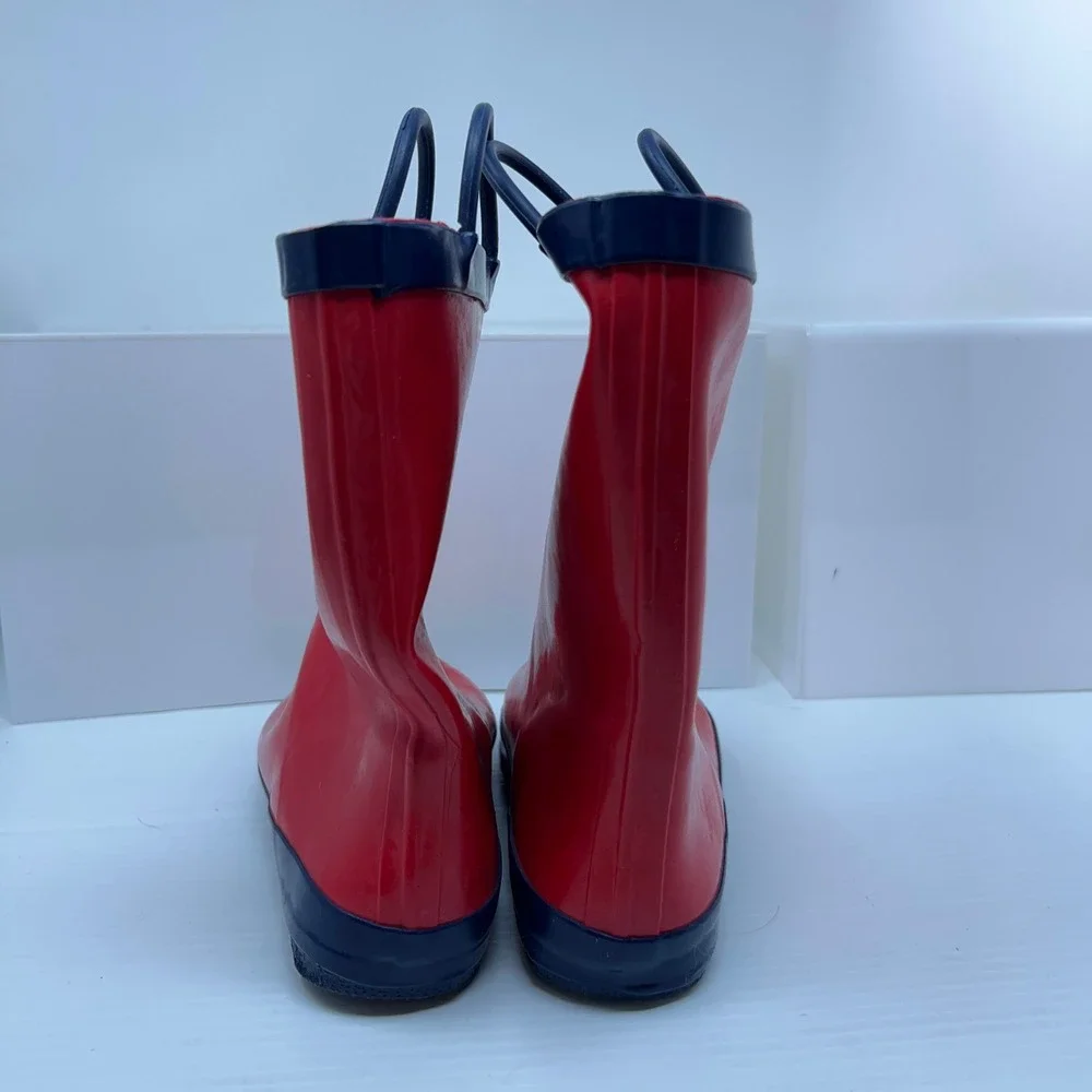 Lone Cone Kids Size 3 Red Navy Blue Waterproof Rubber Rain Boots New